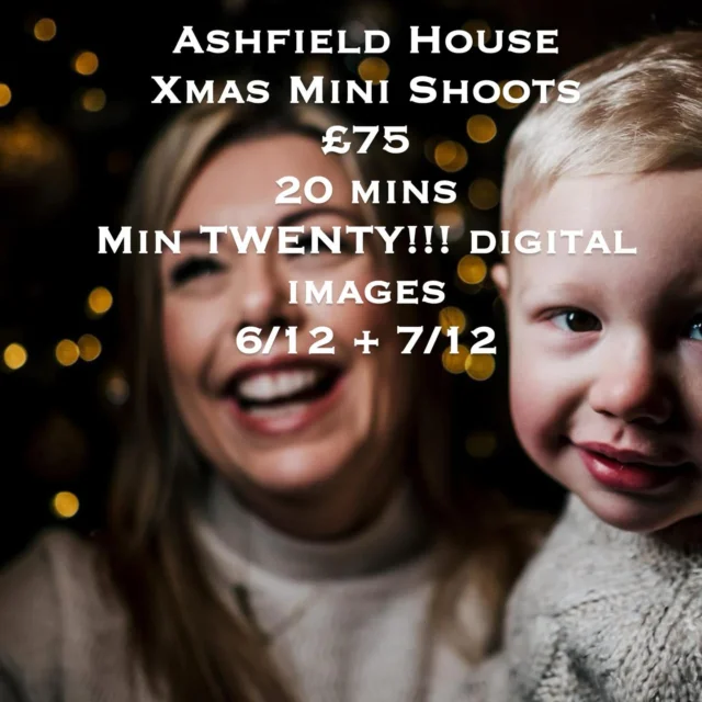 🎄✨ ASHFIELD HOUSE CHRISTMAS MINI SHOOTS ARE HERE! ✨🎄
I’m so excited to announce that my once-a-year Christmas Minis at the award-winning Ashfield House are officially LIVE!

📸 Only £75 ⏰ 20-minute photo session ✨ Minimum of TWENTY beautifully edited digital images! 🎄 Indoor + outdoor options (weather permitting) 📅 Saturday 6th December + Sunday 7th December

Ashfield House will be fully decorated with the most gorgeous festive displays — warm lights, beautiful textures, and the perfect Christmas atmosphere. There’s free parking, it’s easy to find, and it’s one of the North West’s most loved wedding venues… so expect MAGIC.

These sessions sell out every single year and spaces are limited. If you want stunning, joy-filled Christmas photos of your family — this is your moment.

✨ Don’t miss out — BOOK NOW! Message me to secure your slot.
 Let’s create the most beautiful festive memories together. ❤️📸
#sarahglynnphotography  #AshfieldHouse #ChristmasMiniSessions #FamilyPhotography