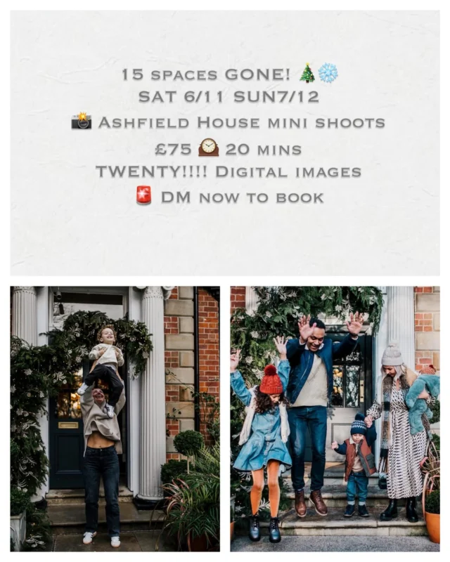 Happy 1st December! 🎄✨
15 spaces GONE! 🎄❄️
Only 5 sleeps to go!
SAT 6/11 & SUN 7/12
📸 Ashfield House mini shoots
£75 🕰️ 20 mins
TWENTY digital images – an absolute bargain!

Thank you SO much to everyone who has already booked… it’s going to be magical as always. ✨
My lovely friend Sarah from The Rose Boutique has dressed Ashfield and honestly… it’s going to be spectacular. 🌿🎀

And a huge thank you to my friends at the stunning, award-winning Ashfield House for letting us do this every year. It means the world. ❤️

Don’t miss out – DM to book now!

These shoots are the perfect present and you just can’t get these moments back. Bring presents to open, go totally over the top or keep it simple… just come, be yourselves, and let’s have a ball! 🎁💫
Spread the love and Happy Christmas! 🎅❤️

#SarahGlynnPhotography #AshfieldHouse #TheRoseBoutiqueWigan #ChristmasMiniShoots