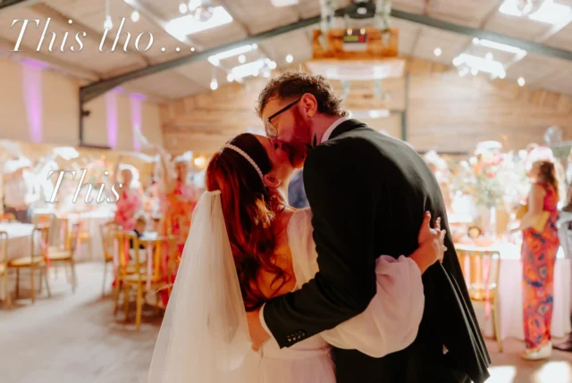 When the killer photo just happens. 🔥

Sometimes it’s not about setting anything up. It’s about being in the right place, at exactly the right time, and being ready when everything comes together.

The warm glow. The riot of colour. The music, the movement, the flowers, the people. That huge festival energy filling the room.

And then… that kiss.

One tiny moment happening in the middle of all that noise and energy — and somehow everything else falls away.

This is why I bloody love documentary photography. You can’t manufacture this stuff. You just have to be there, watching, anticipating, waiting for the magic to land.

Good light. Good people. Good vibes. And one hell of a moment.

#SarahGlynnPhotography #WeddingPhotography #FestivalWedding #HaighBarn